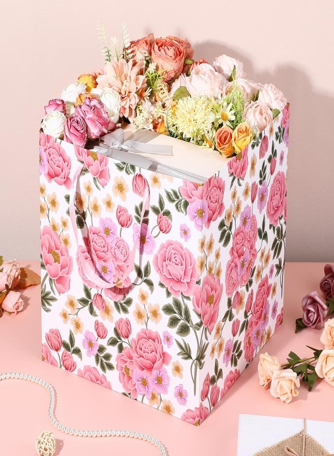 Woosytoo Extra Large Pink Floral Gift Bag Square Reusable Gift Bags with Tissue Paper Jumbo Wrapping Paper Bag for Women Birthday Wedding Bridal Shower Mother's Day Gifts Wrapping - Image 2